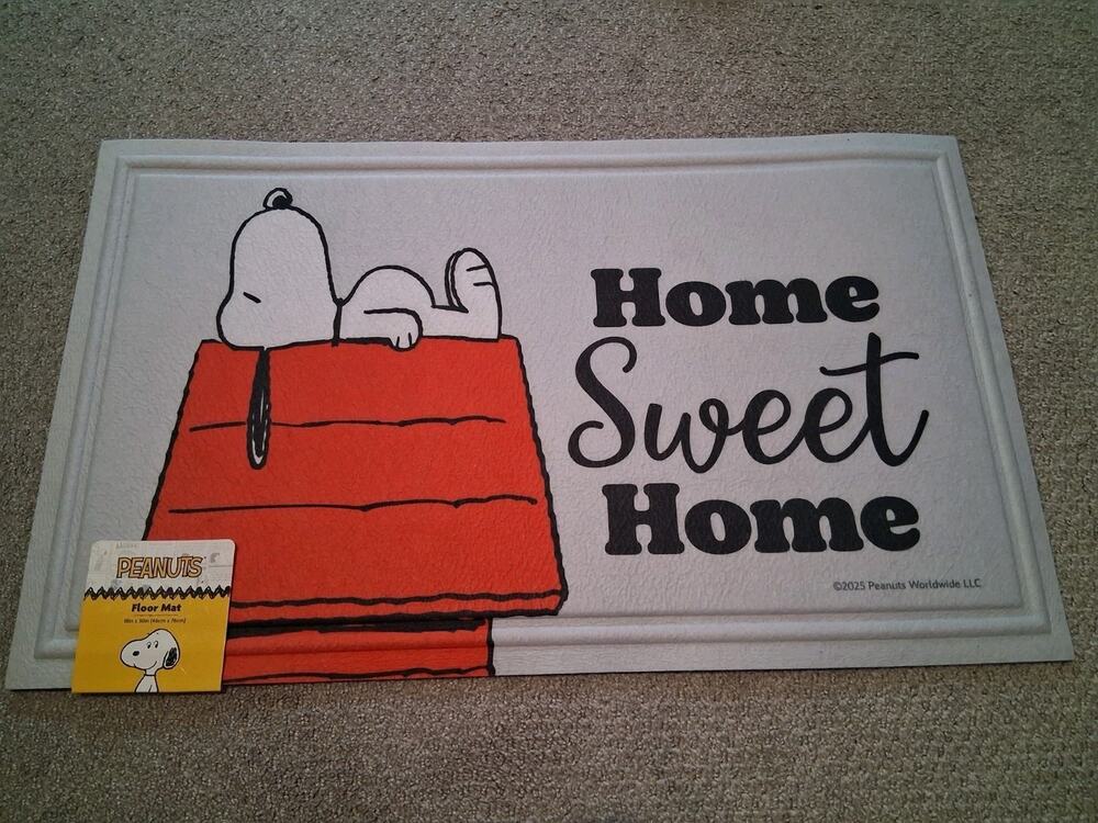 Peanuts Snoopy Red Doghouse Home Sweet Home Door Mat Rubber Floor Rug 18x30 NWT